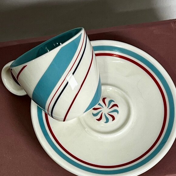 Starbucks 2007 Holiday Espresso Demitasse Cups & Saucers. Candycane Swirl 3fl/oz - Picture 5 of 5